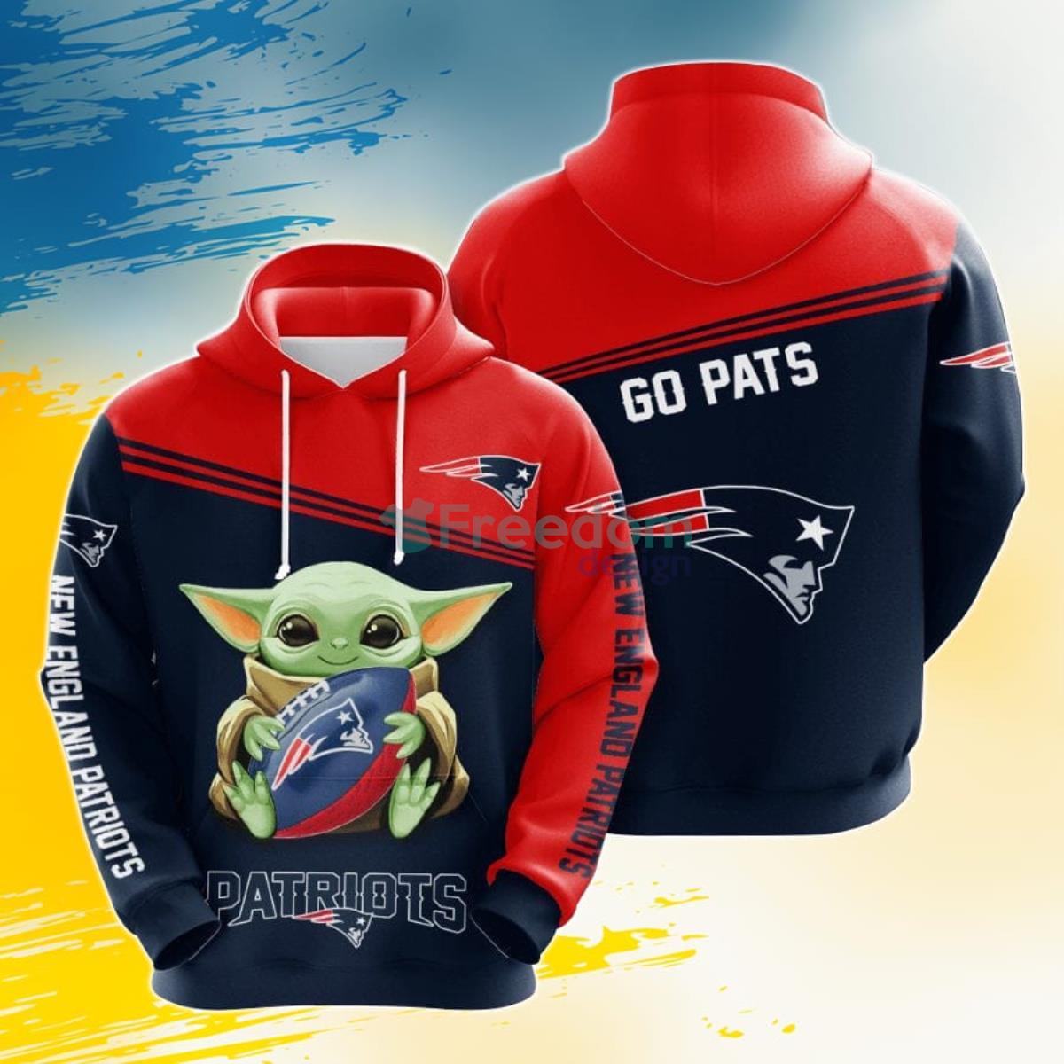 NFL New England Patriots Baby Yoda 3D Pullover Hoodie For Fans Product Photo 1