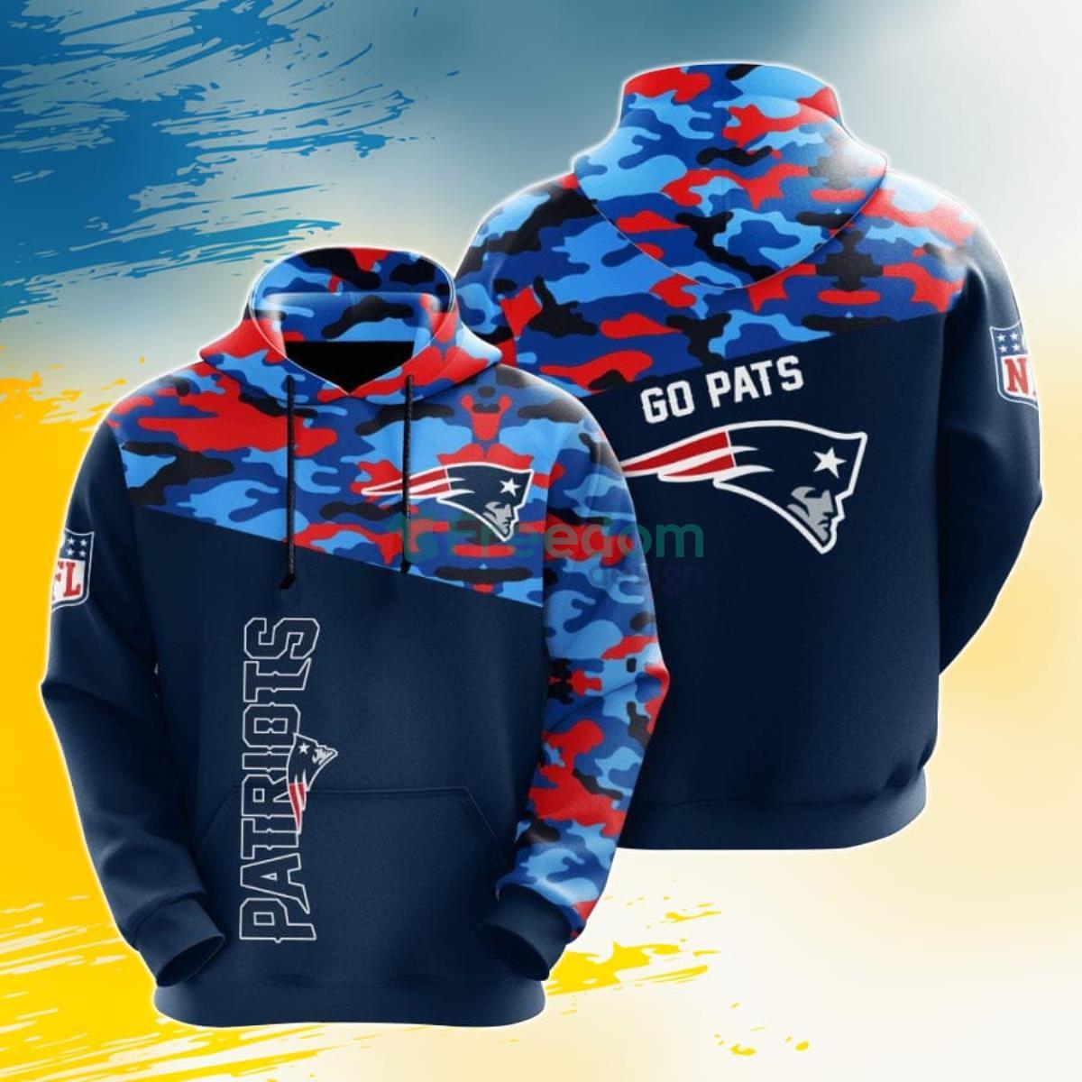 NFL New England Patriots Blue Red Camo 3D Pullover Hoodie For Fans Product Photo 1