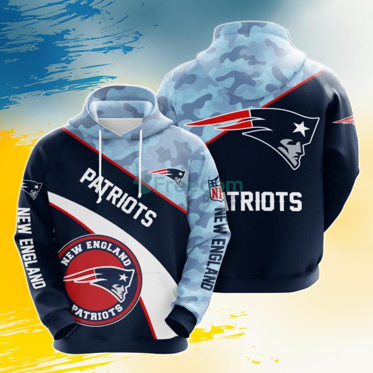 NFL New England Patriots Blue Silver Camo 3D Pullover Hoodie For Fans Product Photo 1