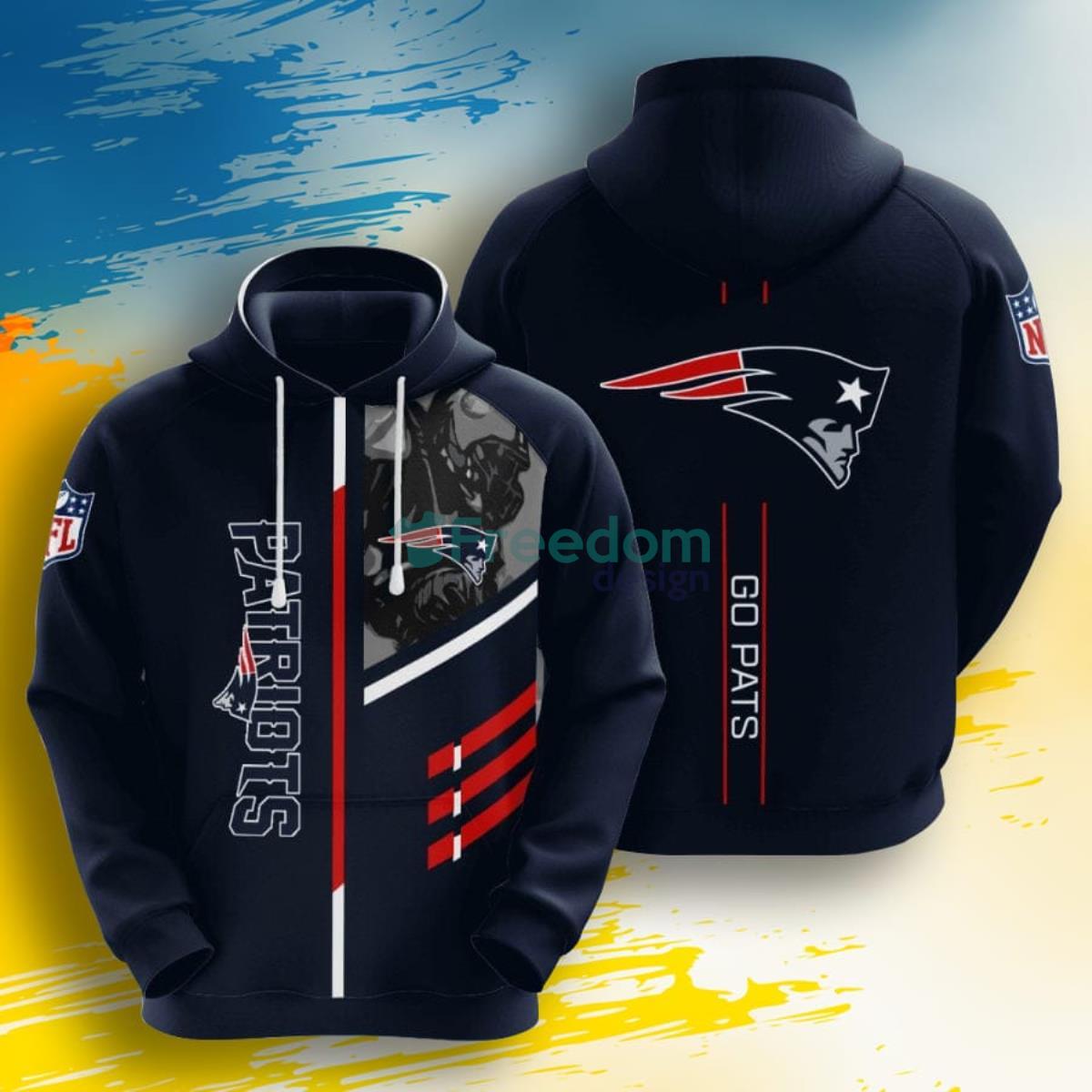 NFL New England Patriots Go Pats 3D Pullover Hoodie For Fans Product Photo 1