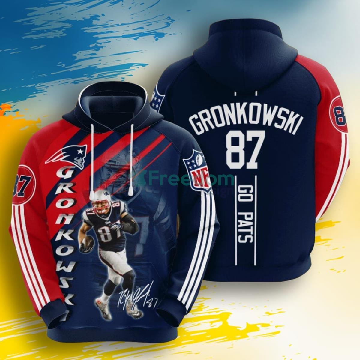 NFL New England Patriots Rob Gronkowski Blue Red Stripes 3D Pullover Hoodie For Fans Product Photo 1