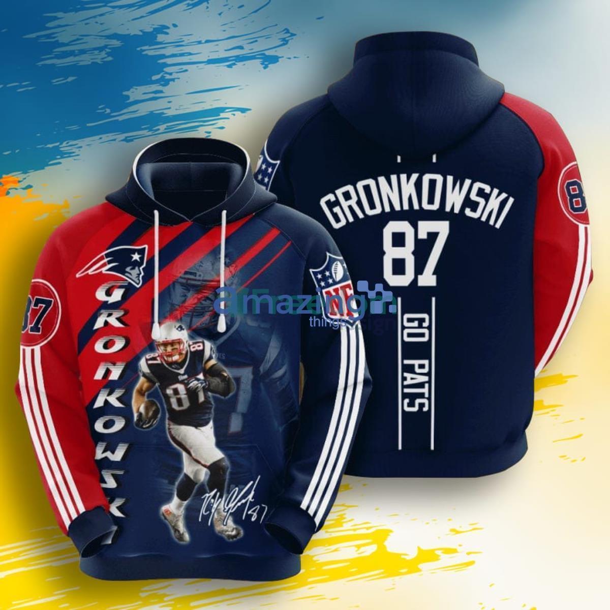 NFL New England Patriots Rob Gronkowski Blue Red Stripes 3D Pullover Hoodie For Real Fans Product Photo 1