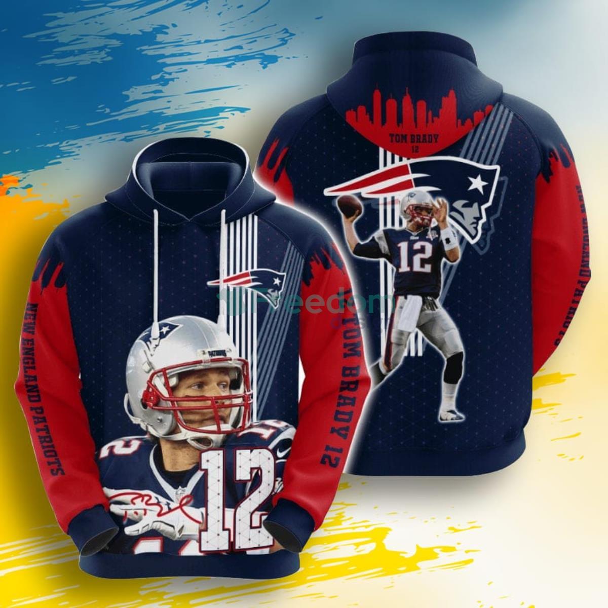 NFL New England Patriots Tom Brady Blue Red 3D Pullover Hoodie For Fans Product Photo 1