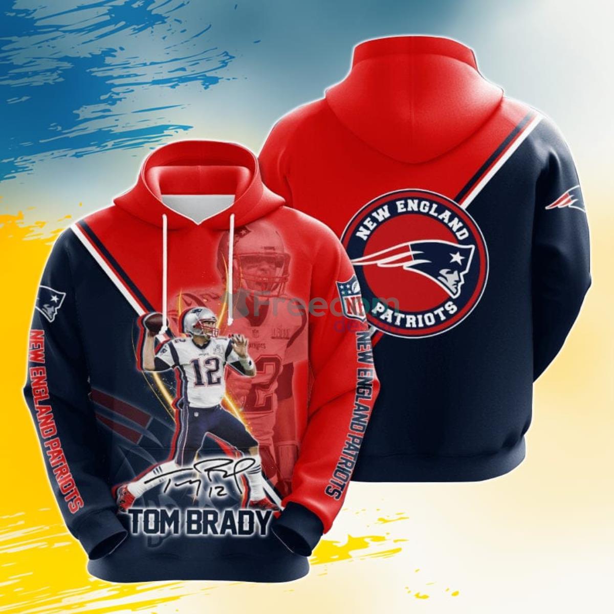 NFL New England Patriots Tom Brady Blue Red 3D Pullover Hoodies For Fans Product Photo 1