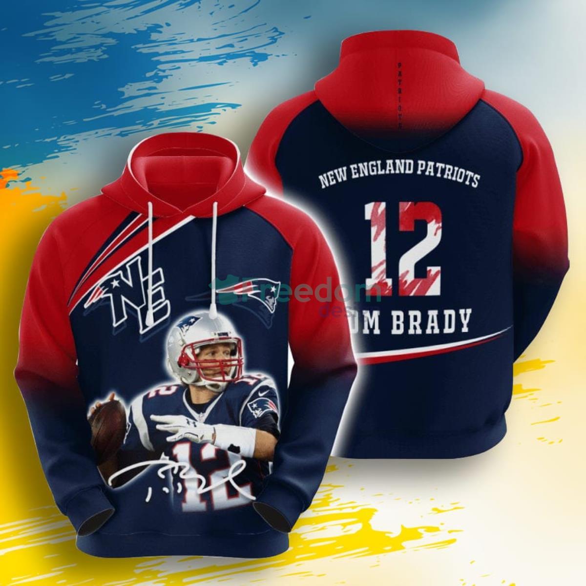 NFL New England Patriots Tom Brady Blue Red 3D Pullover Hoodies For Real Fans Product Photo 1