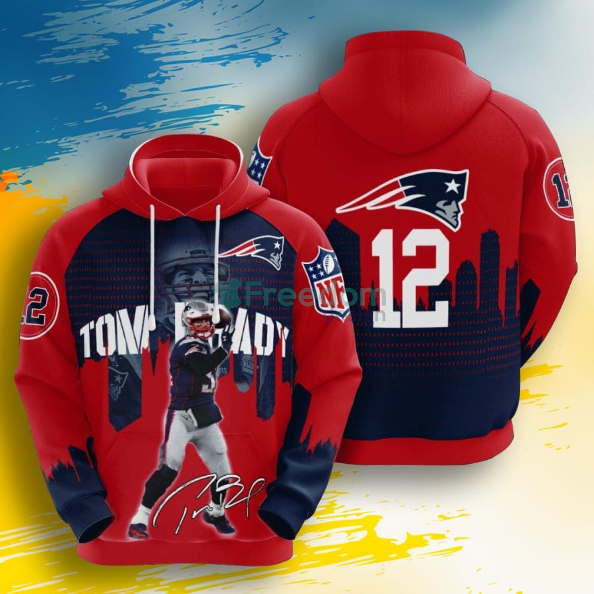 NFL New England Patriots Tom Brady Blue Red 3D Pullover Hoodies Product Photo 1