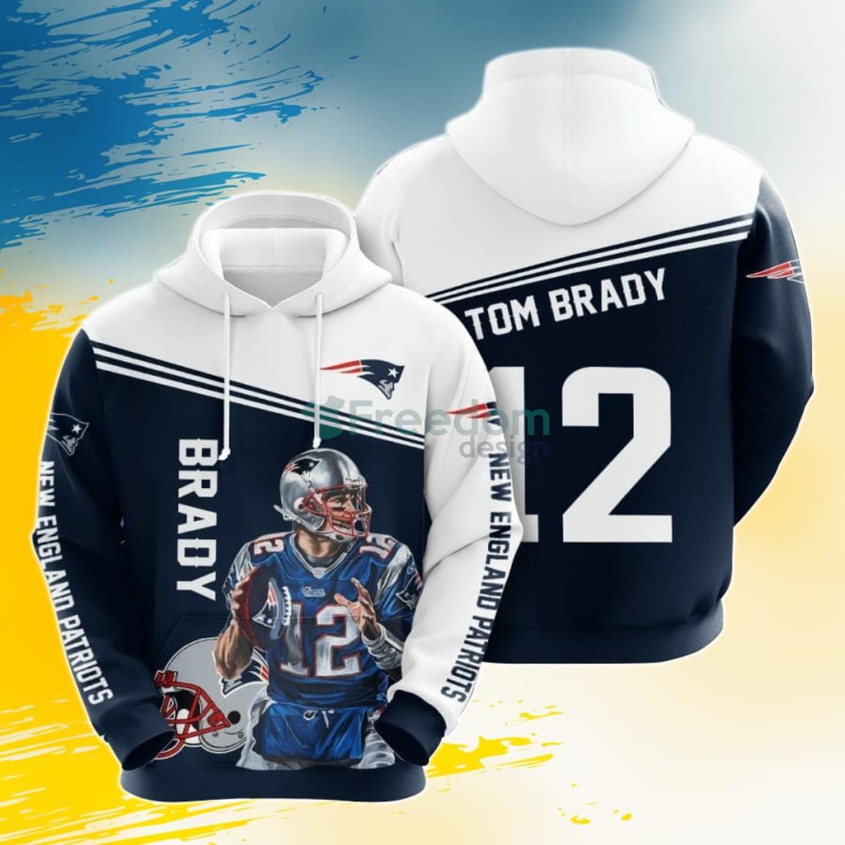 NFL New England Patriots Tom Brady Blue White 3D Pullover Hoodie For Fans Product Photo 1