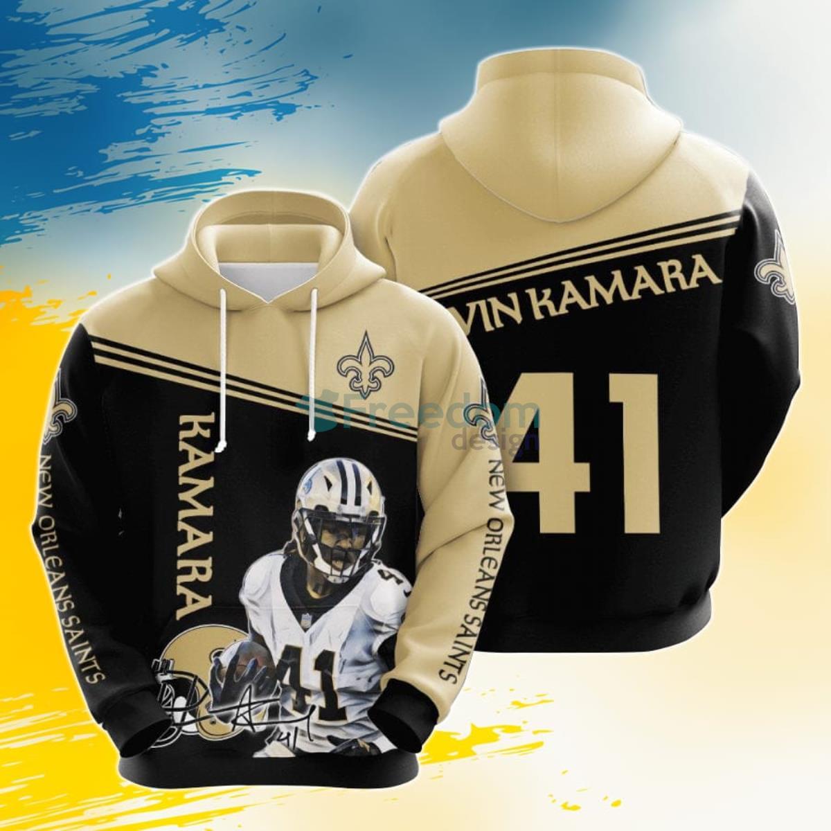 NFL New Orleans Saints Alvin Kamara Black Old Gold 3D Pullover Hoodie For Fans Product Photo 1