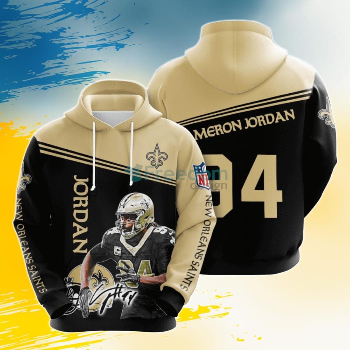 NFL New Orleans Saints Cameron Jordan Black Old Gold 3D Pullover Hoodie For Fans Product Photo 1