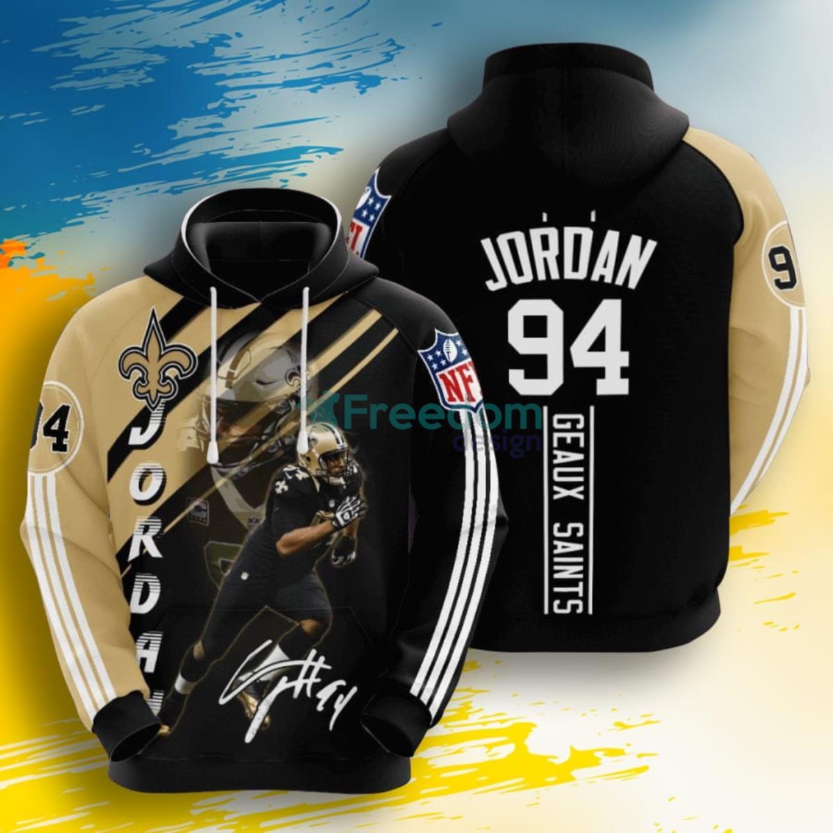 NFL New Orleans Saints Cameron Jordan Old Gold Black Stripes 3D Pullover Hoodie For Fans Product Photo 1