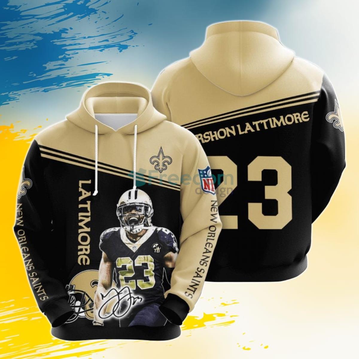 NFL New Orleans Saints Marshon Lattimore Black Old Gold 3D Pullover Hoodie For Fans Product Photo 1