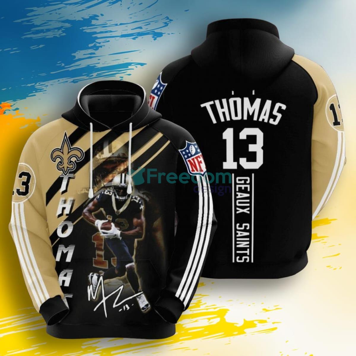 NFL New Orleans Saints Michael Thomas Old Gold Black 3D Pullover Hoodie For Fans Product Photo 1