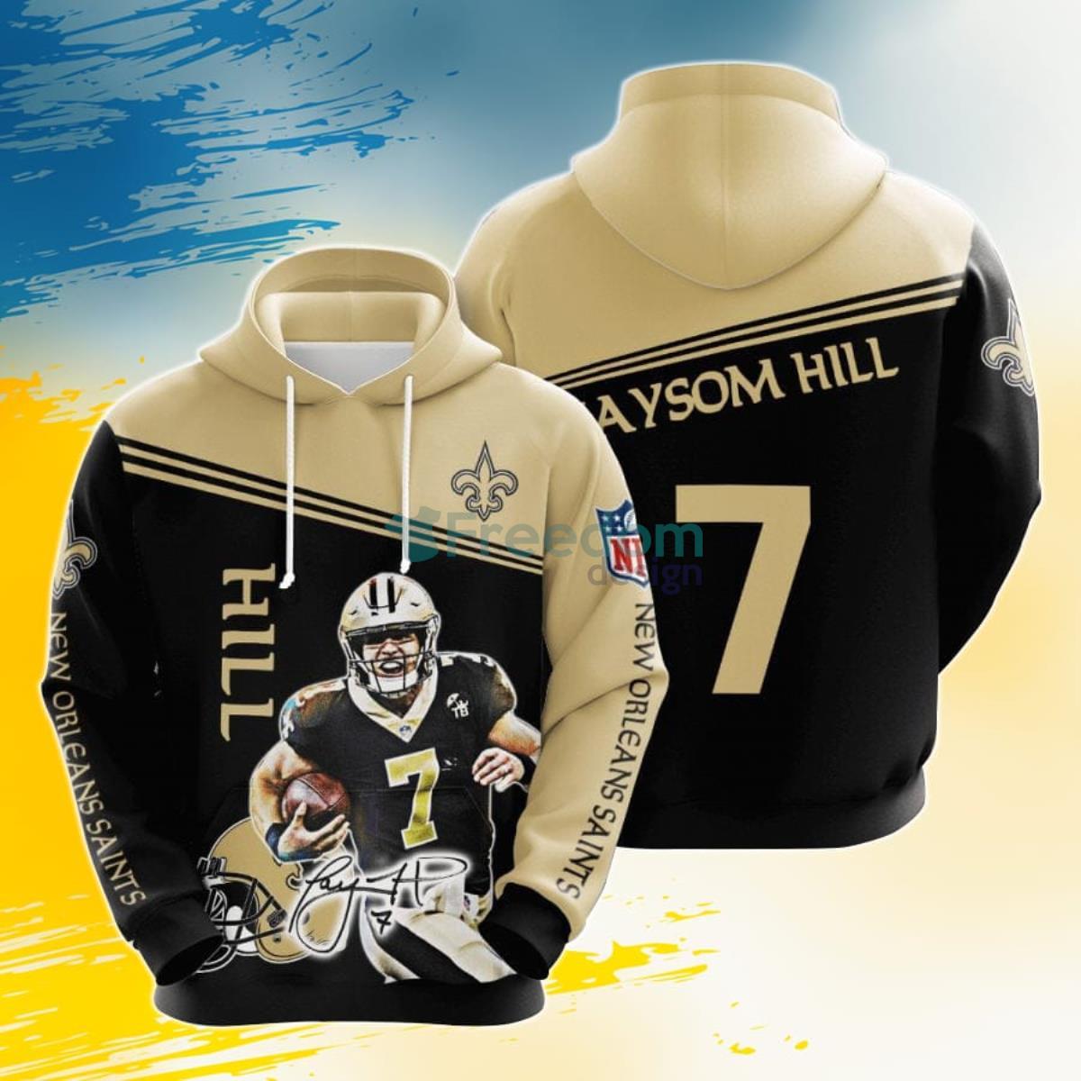 NFL New Orleans Saints Taysom Hill Black Old Gold 3D Pullover Hoodie For Fans Product Photo 1