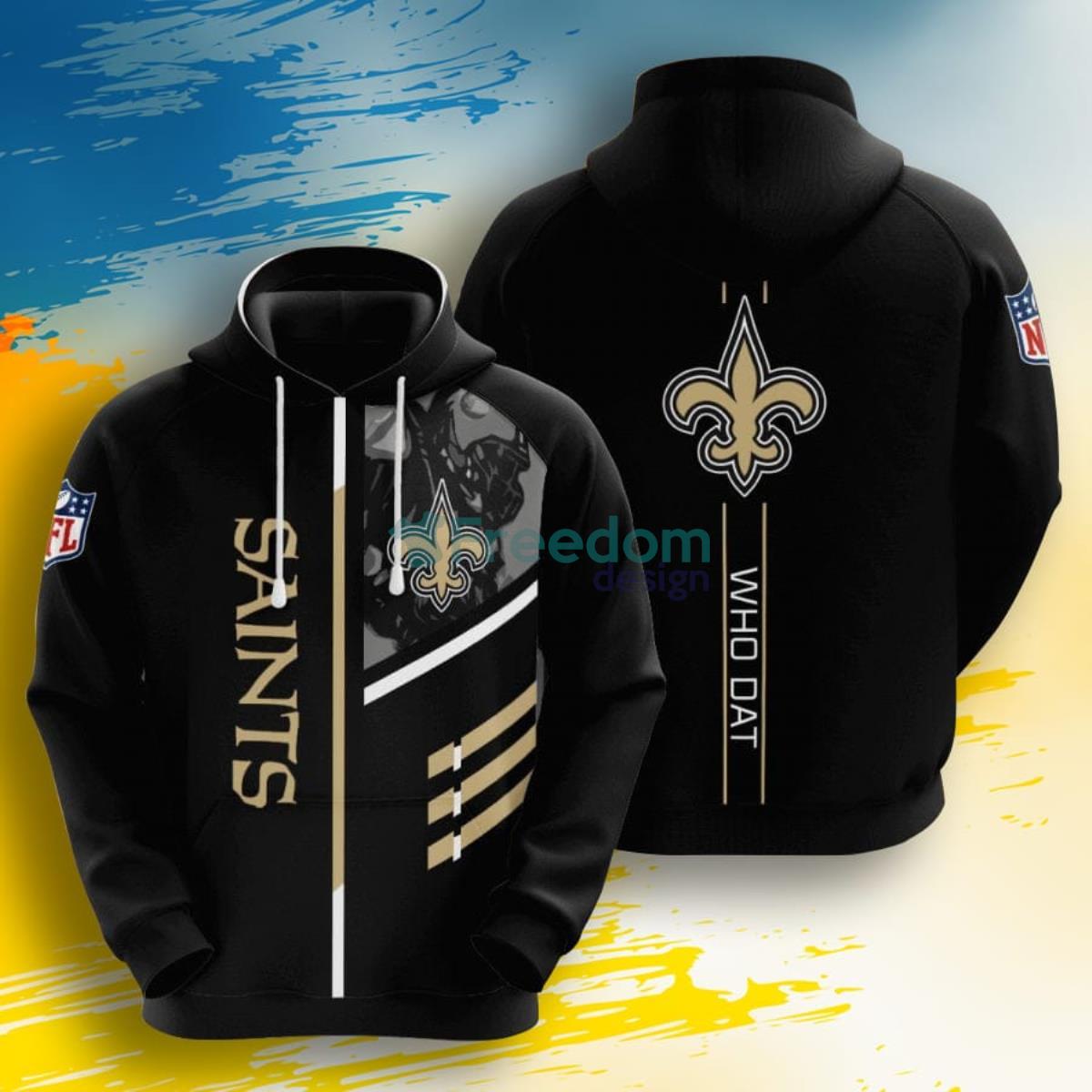 NFL New Orleans Saints Who Dat 3D Pullover Hoodie For Fans Product Photo 1