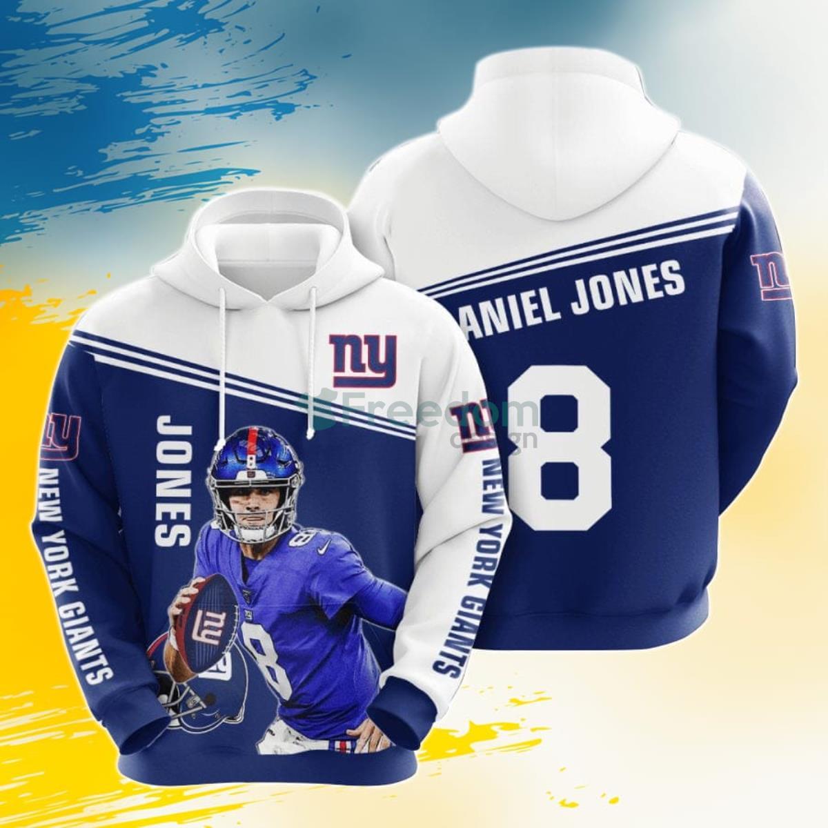 NFL New York Giants Daniel Jones Dark Blue White 3D Pullover Hoodie For Fans Product Photo 1