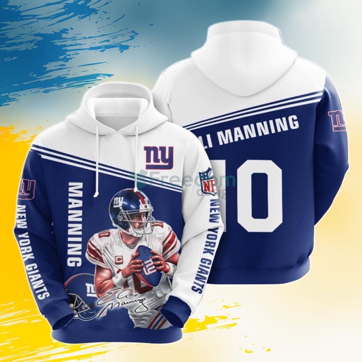 NFL New York Giants Eli Manning Dark Blue White 3D Pullover Hoodie For Fans Product Photo 1