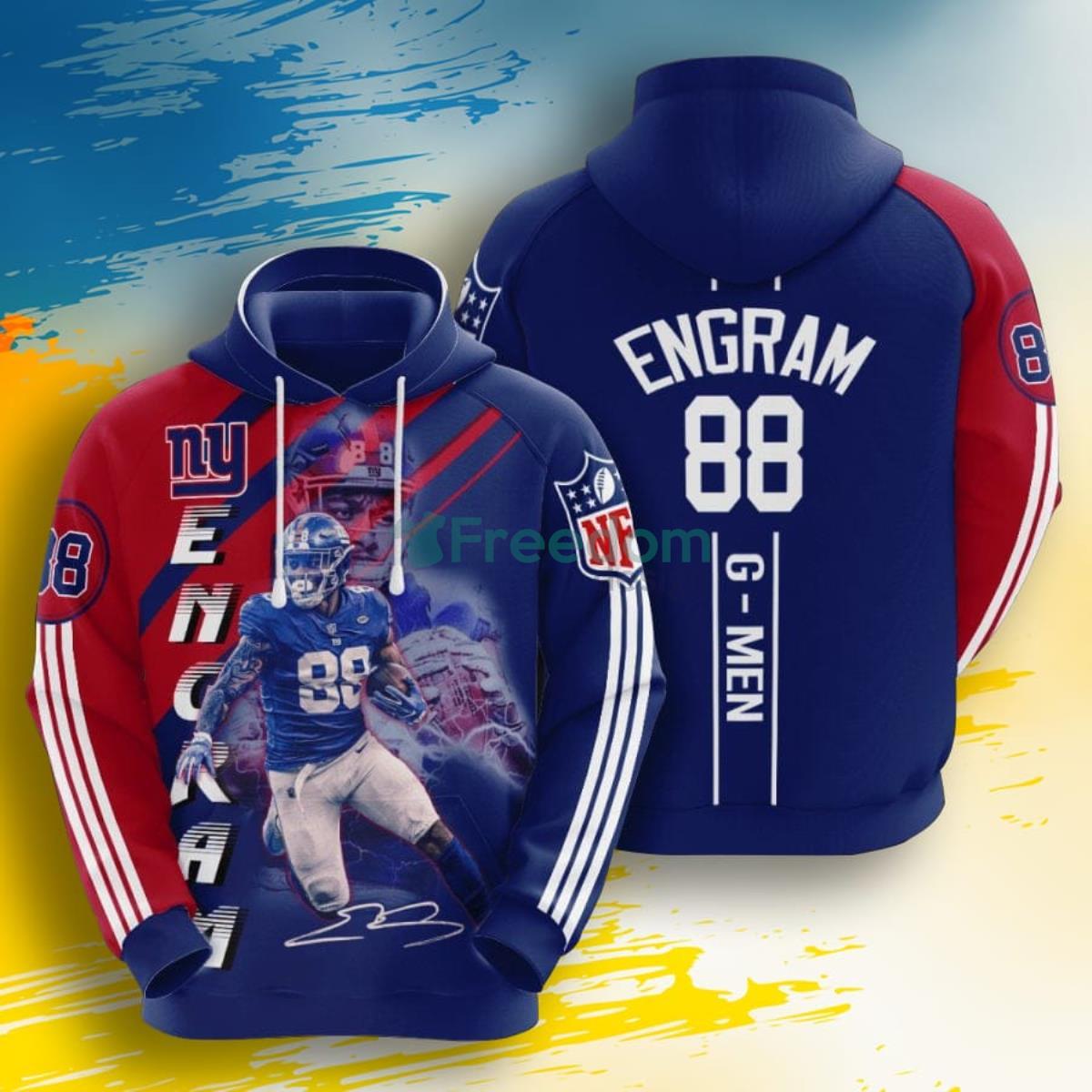 NFL New York Giants Evan Engram Dark Blue Red Stripes 3D Pullover Hoodie For Fans Product Photo 1