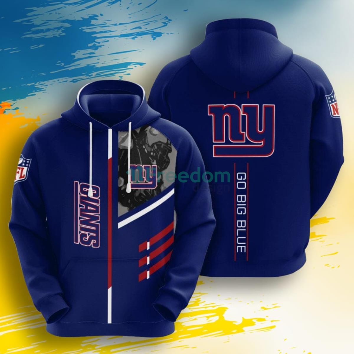 NFL New York Giants Go Big Blue 3D Pullover Hoodie For Fans Product Photo 1