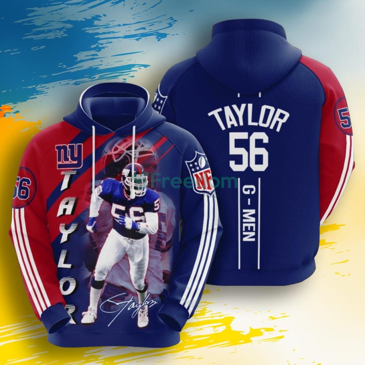 NFL New York Giants Lawrence Taylor Dark Blue Red Stripes 3D Pullover Hoodie For Fans Product Photo 1