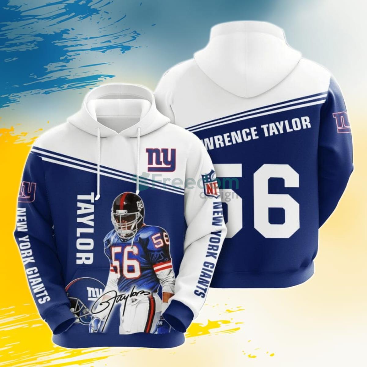 NFL New York Giants Lawrence Taylor Dark Blue White 3D Pullover Hoodie For Fans Product Photo 1