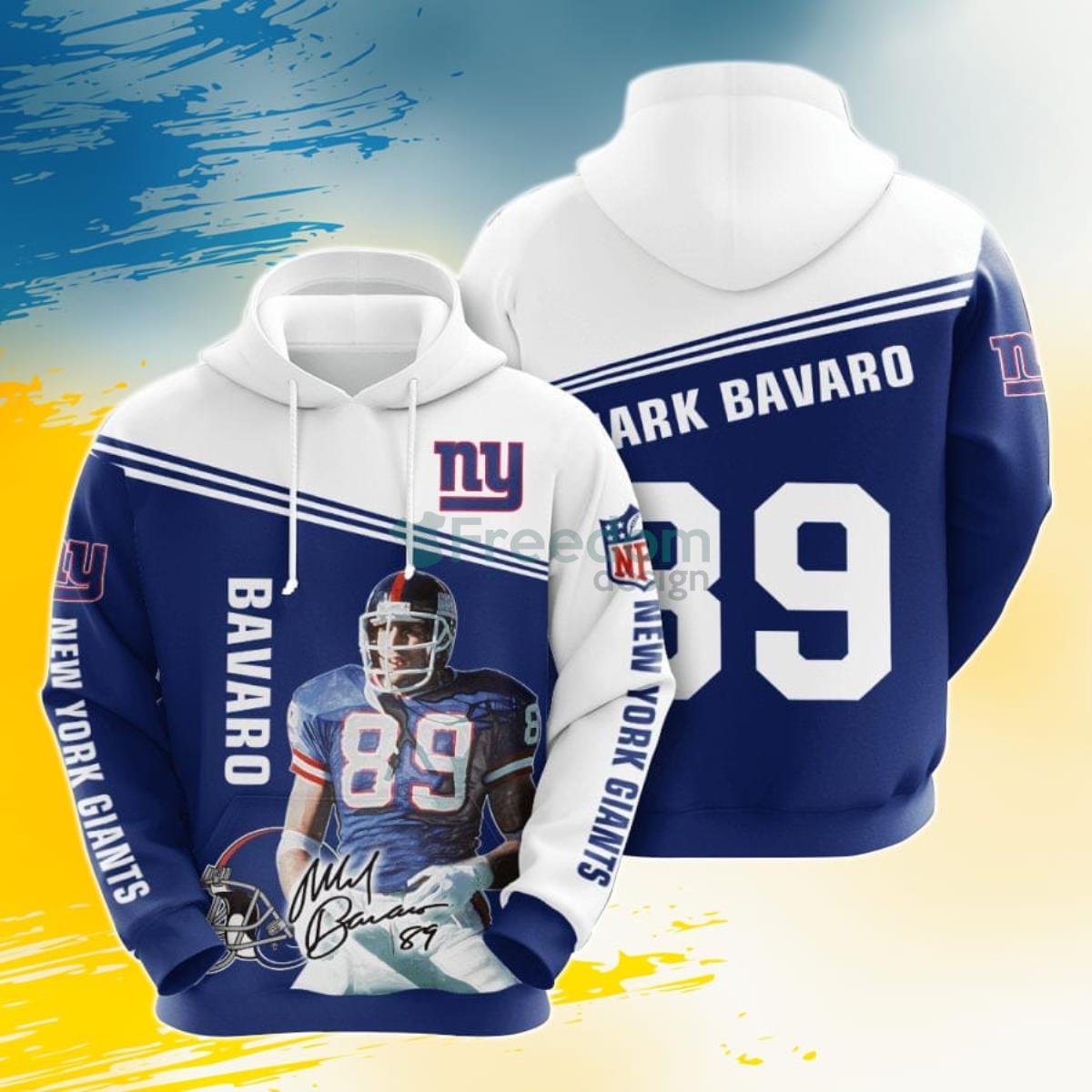 NFL New York Giants Mark Bavaro Dark Blue White 3D Pullover Hoodie For Fans Product Photo 1