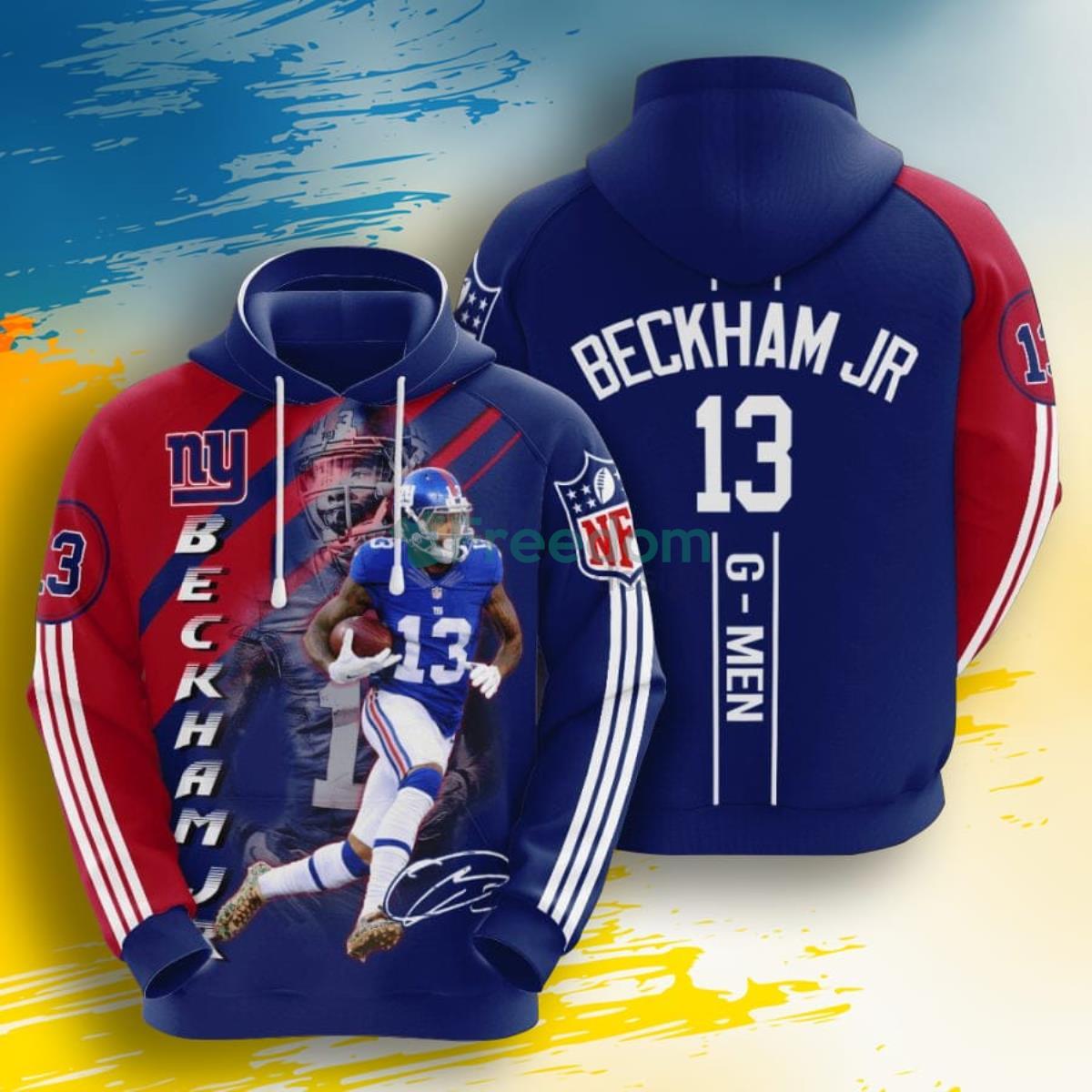 NFL New York Giants Odell Beckham Jr. Dark Blue Red Stripes 3D Pullover Hoodie For Fans Product Photo 1