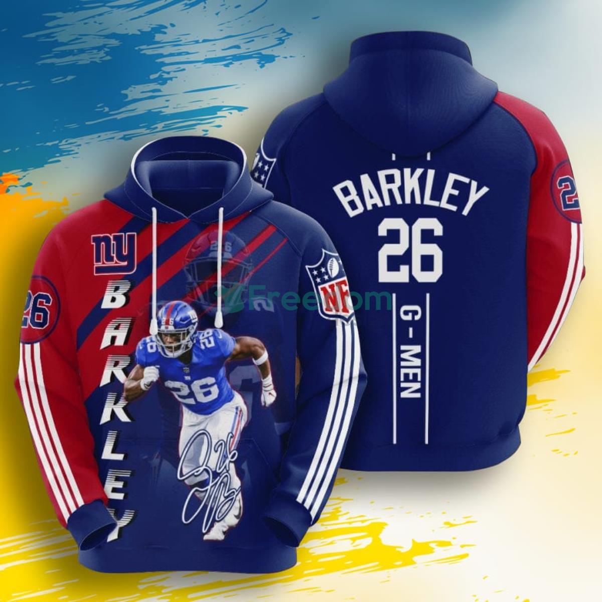 NFL New York Giants Saquon Barkley Dark Blue Red Stripes 3D Pullover Hoodie For Fans Product Photo 1