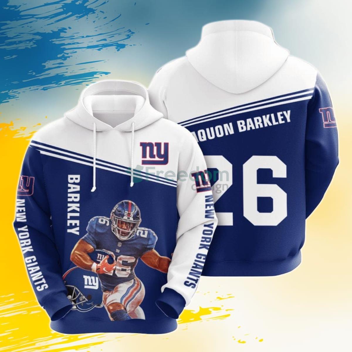 NFL New York Giants Saquon Barkley Dark Blue White 3D Pullover Hoodie For Fans Product Photo 1