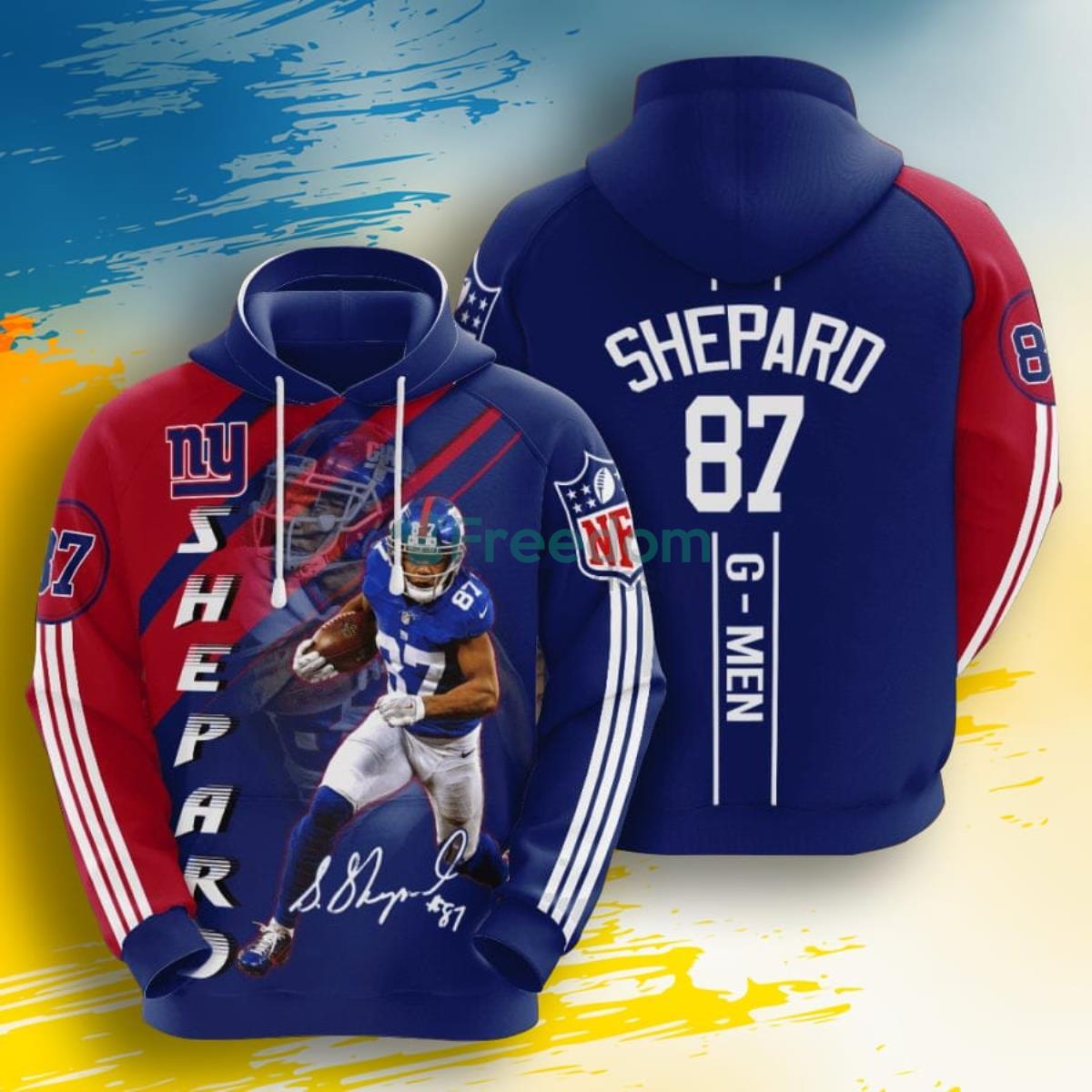 NFL New York Giants Sterling Shepard Dark Blue Red Stripes 3D Pullover Hoodie For Fans Product Photo 1