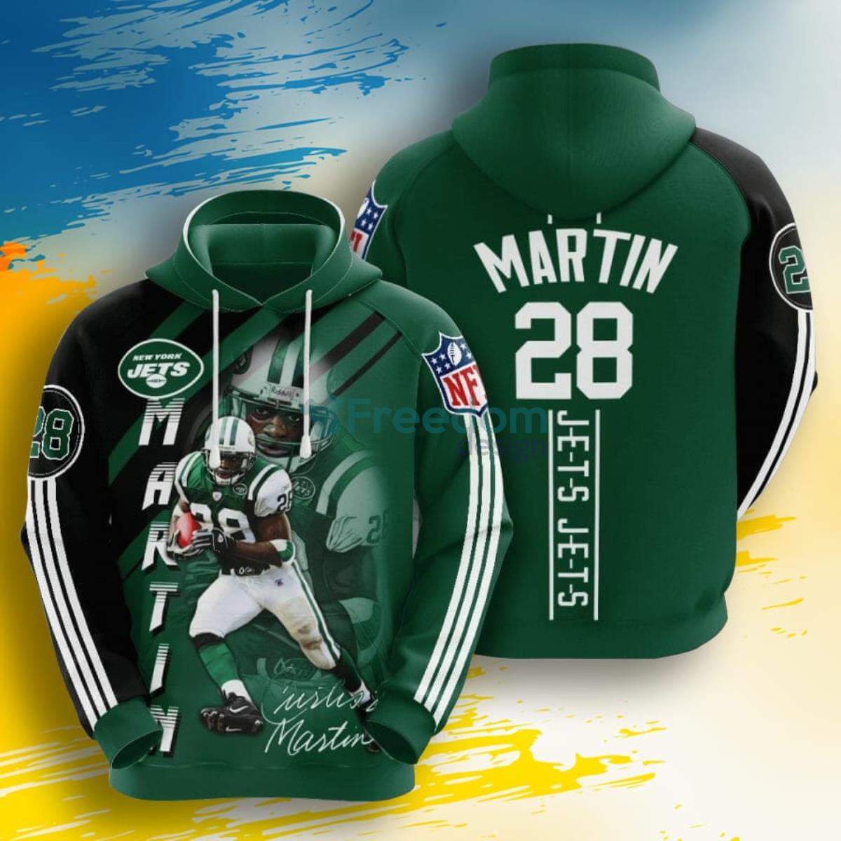 NFL New York Jets Curtis Martin Green Black 3D Pullover Hoodie For Fans Product Photo 1