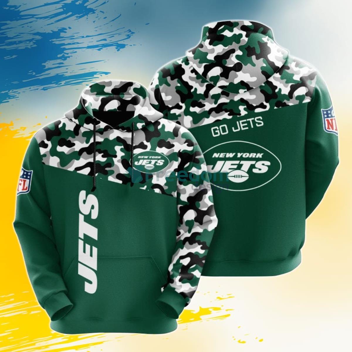 NFL New York Jets Green White Camo 3D Pullover Hoodie For Fans Product Photo 1