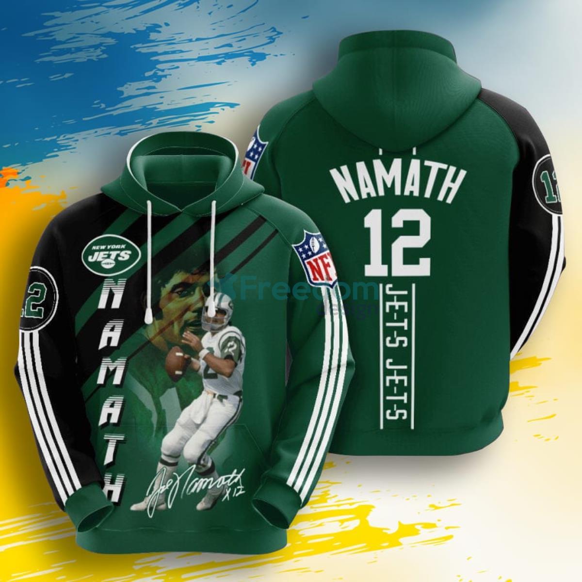 NFL New York Jets Joe Namath Green Black Stripes 3D Pullover Hoodie For Fans Product Photo 1