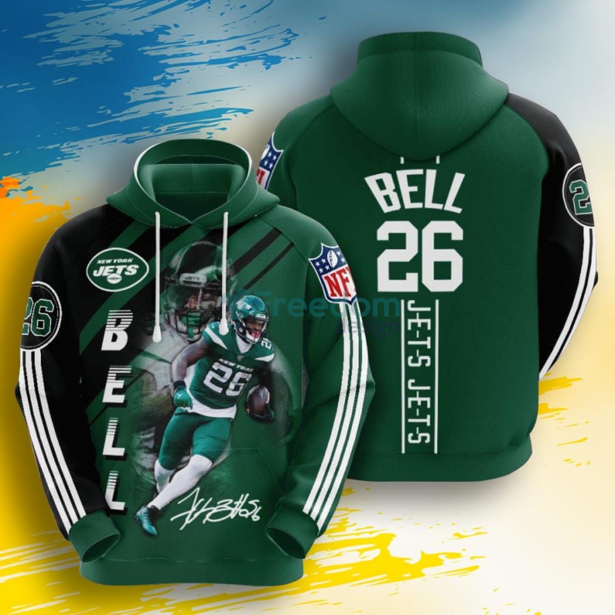 NFL New York Jets Le'Veon Bell Green Black Stripes 3D Pullover Hoodie For Fans Product Photo 1