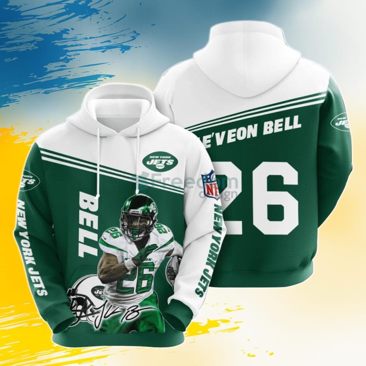 NFL New York Jets Le'Veon Bell Green White 3D Pullover Hoodie For Fans Product Photo 1