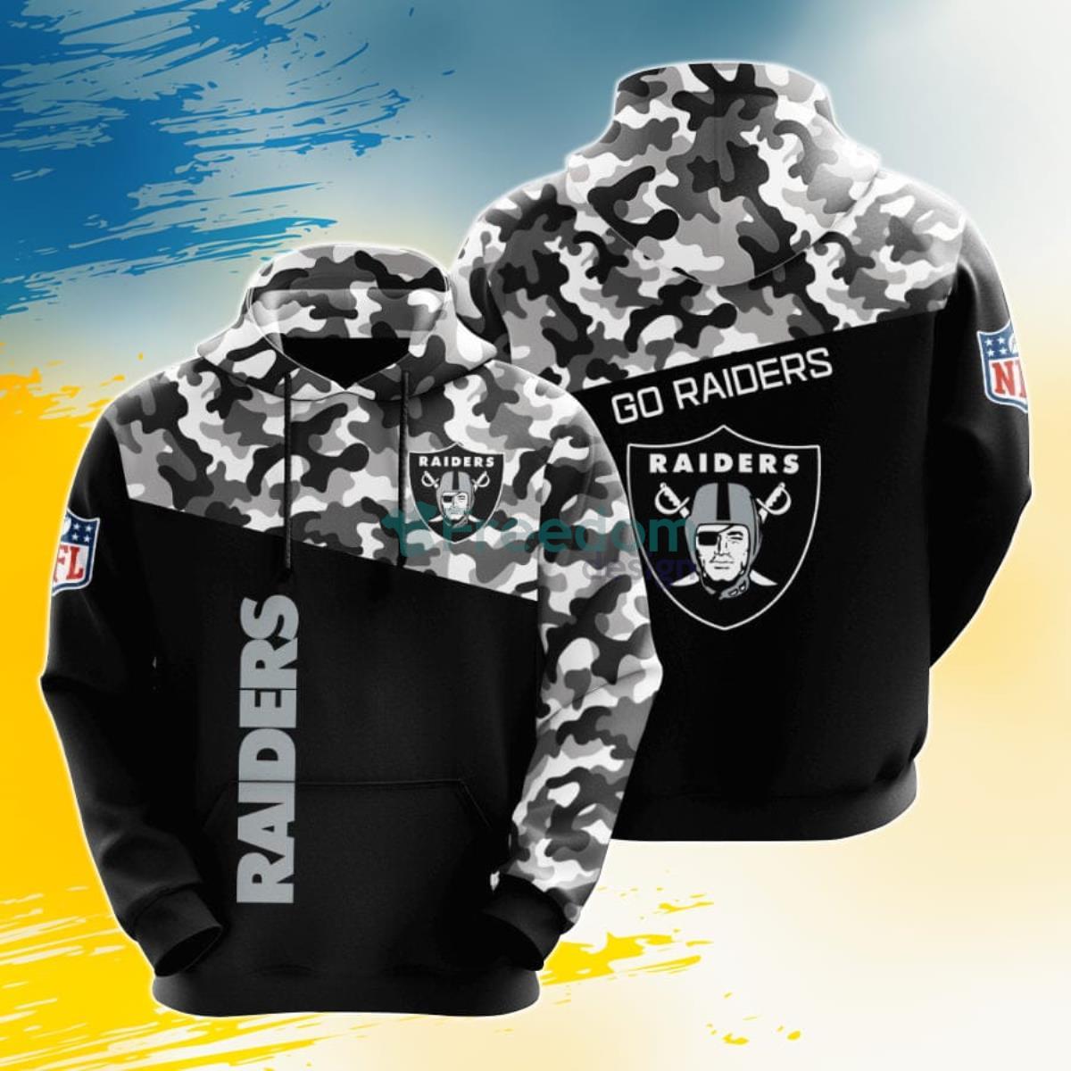 NFL Oakland Raiders Black Silver Camo 3D Pullover Hoodie For Fans Product Photo 1