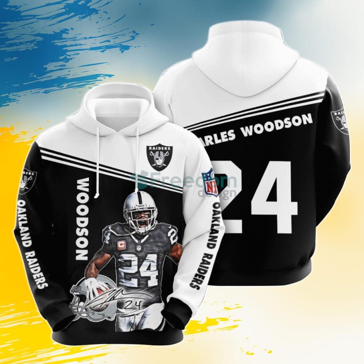 NFL Oakland Raiders Charles Woodson Black White 3D Pullover Hoodie For Fans Product Photo 1