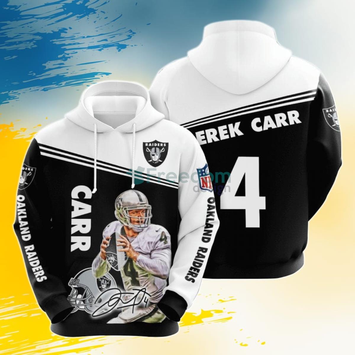 NFL Oakland Raiders Derek Carr Black White 3D Pullover Hoodie For Fans Product Photo 1