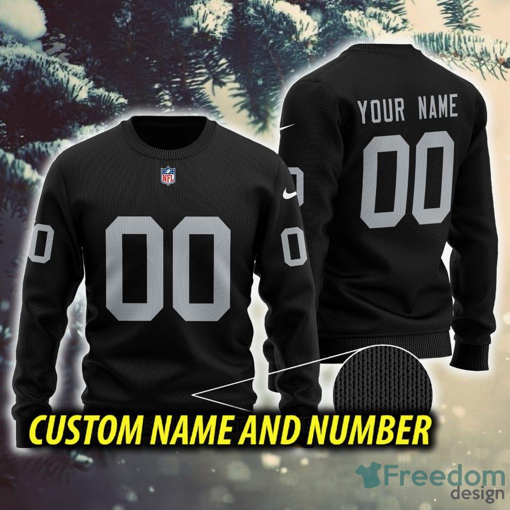 NFL Oakland Raiders Yarn Knitted Custom Number And Name Ugly Christmas  Sweater Black Gift For Fans - Freedomdesign