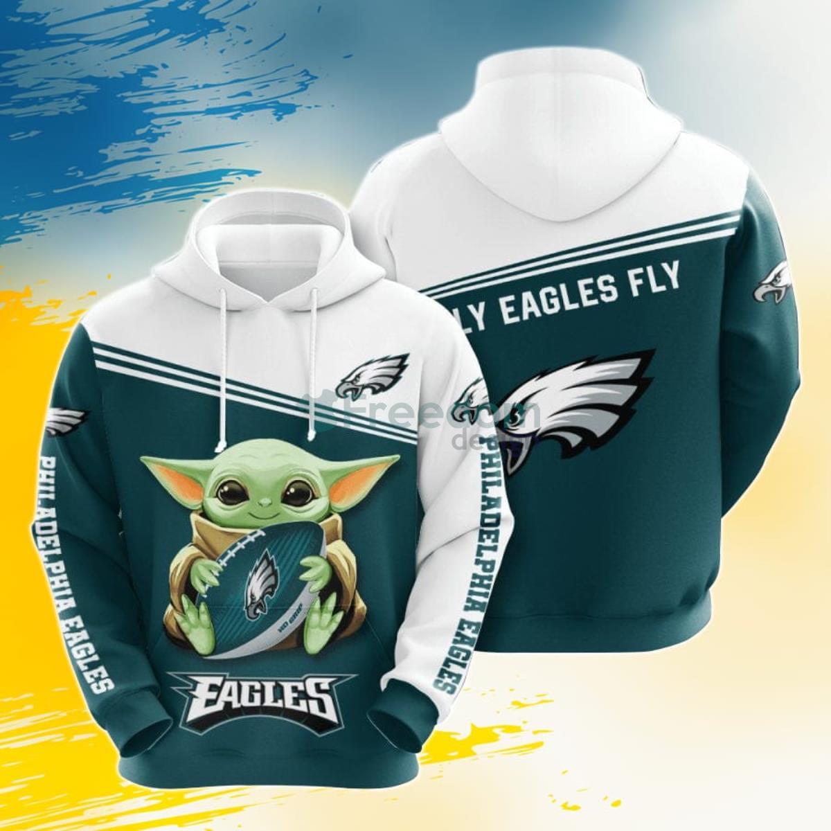 NFL Philadelphia Eagles Baby Yoda 3D Pullover Hoodie For Fans Product Photo 1