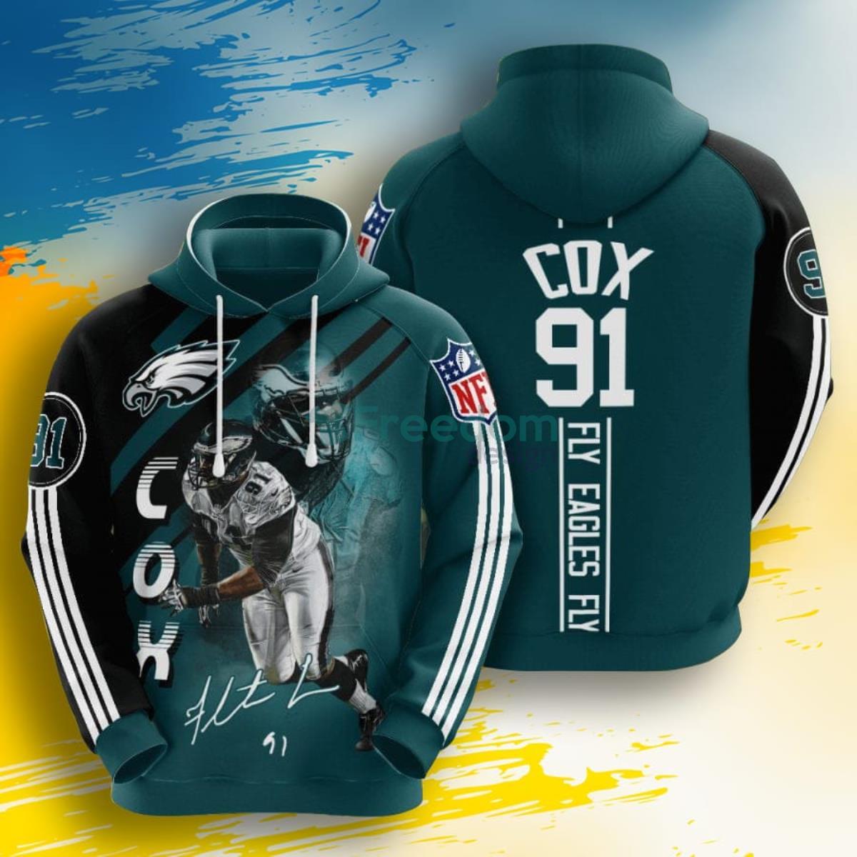 NFL Philadelphia Eagles Fletcher Cox Green Black Stripes 3D Pullover Hoodie For Fans Product Photo 1