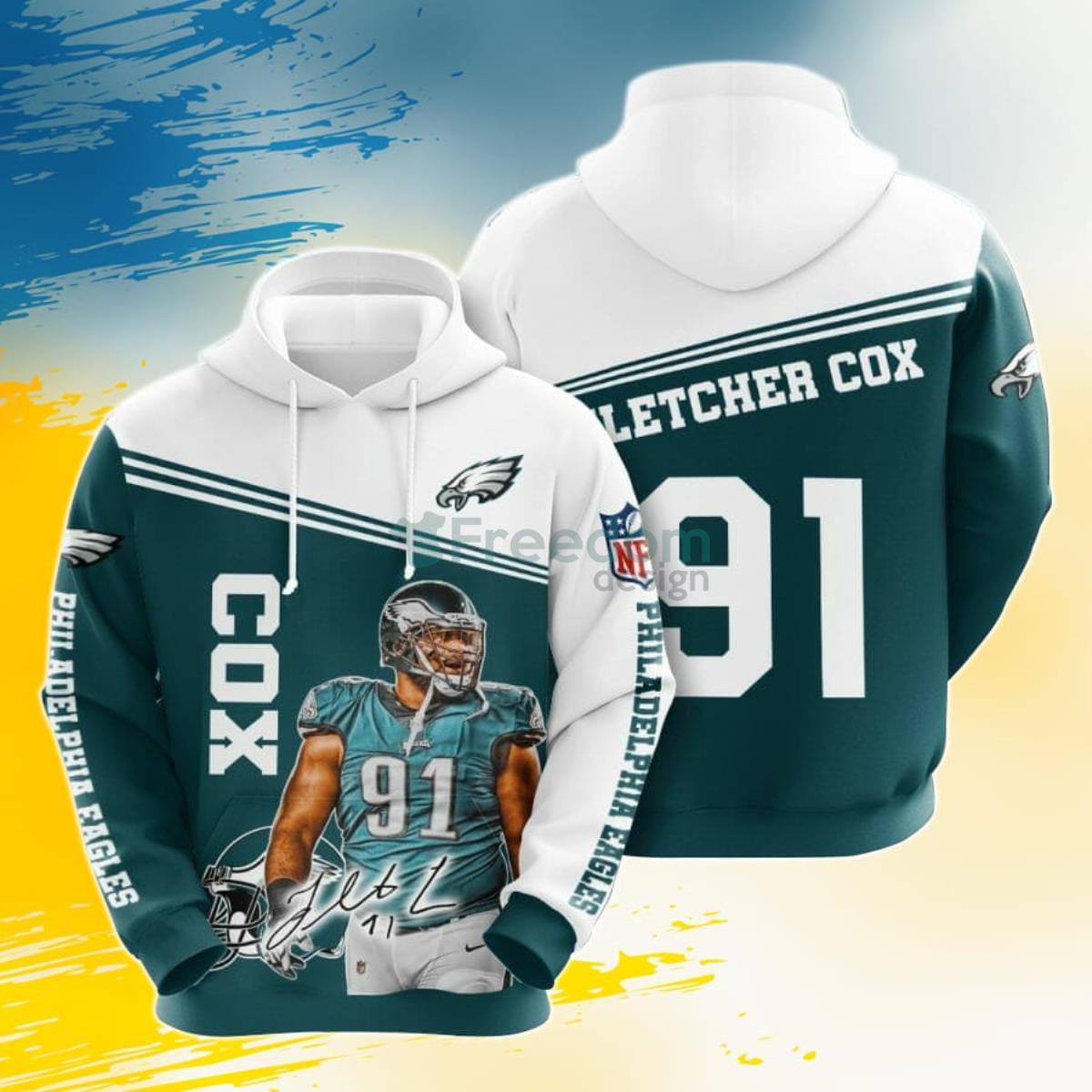 NFL Philadelphia Eagles Fletcher Cox Green White 3D Pullover Hoodie For Fans Product Photo 1