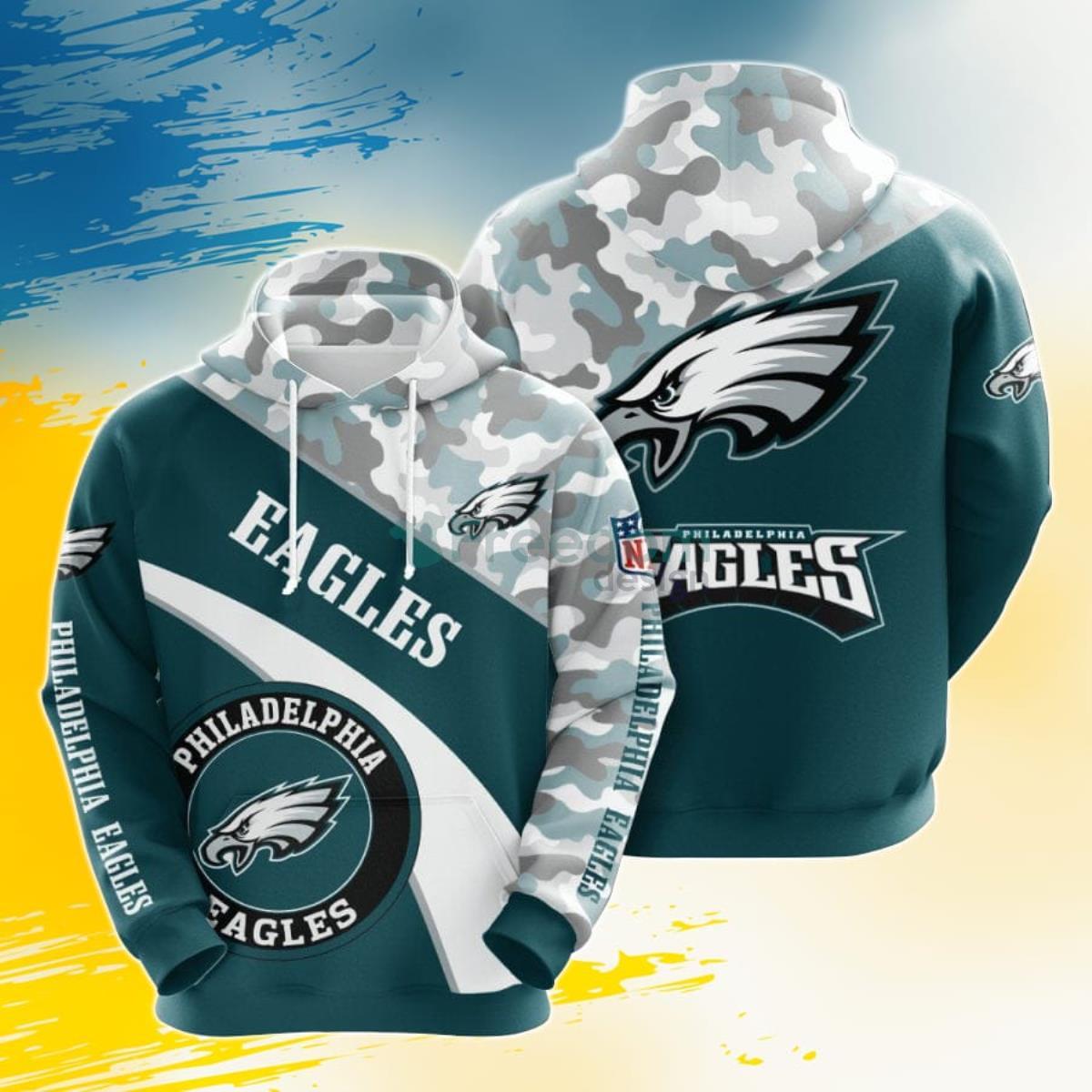 NFL Philadelphia Eagles Green Silver Camo 3D Pullover Hoodie For Fans Product Photo 1