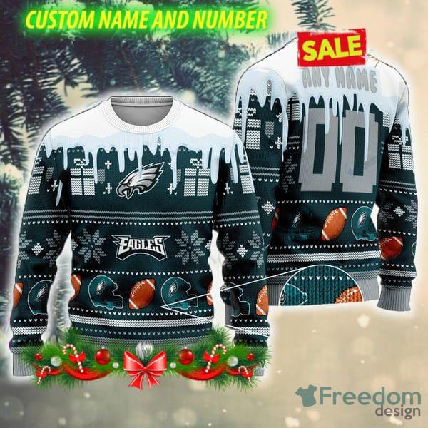 NFL Philadelphia Eagles Jumper AOP Custom Number And Name Ugly Christmas  Sweater Black Gift For Fans - Freedomdesign