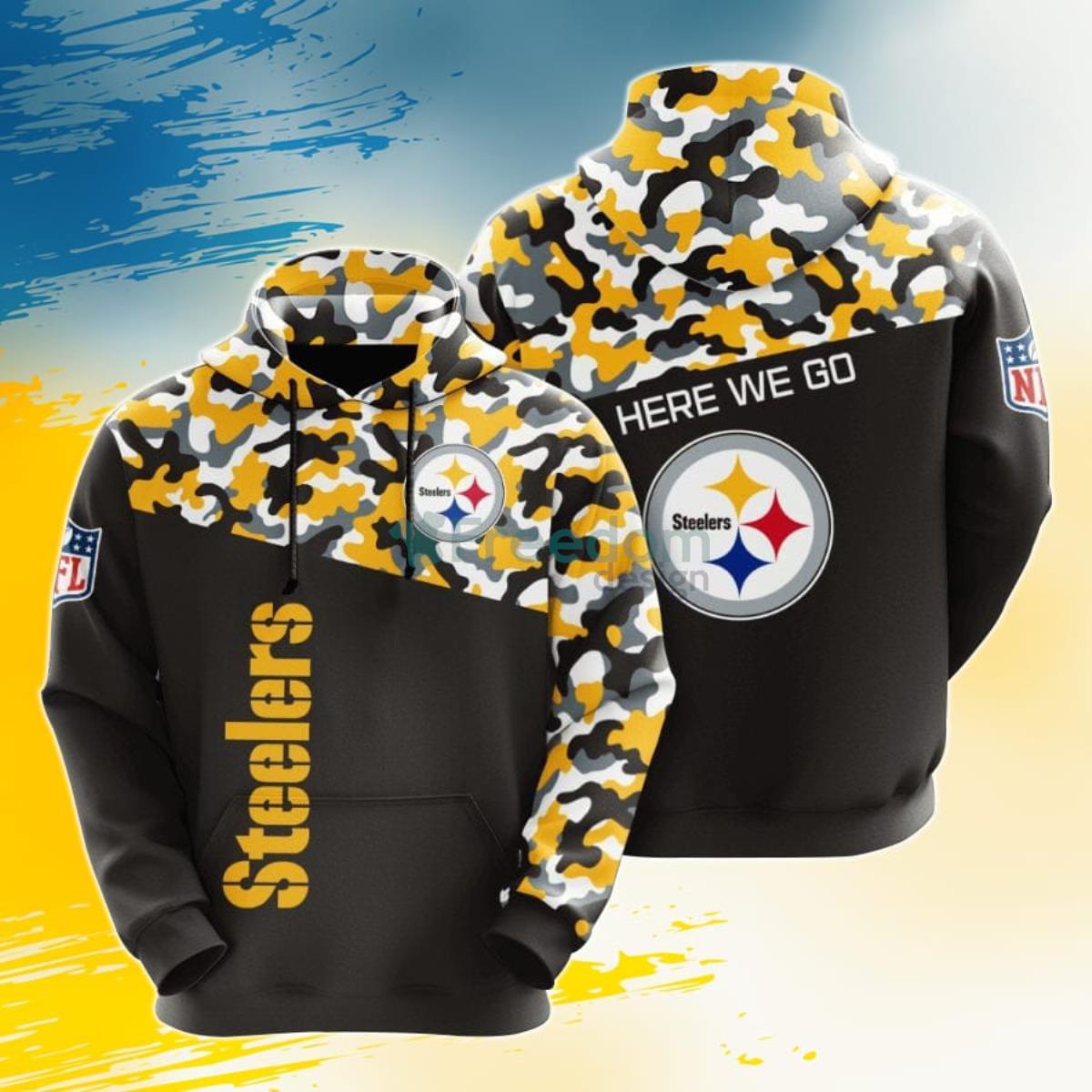 NFL Pittsburgh Steelers Black Gold Camo 3D Pullover Hoodie For Fans Product Photo 1