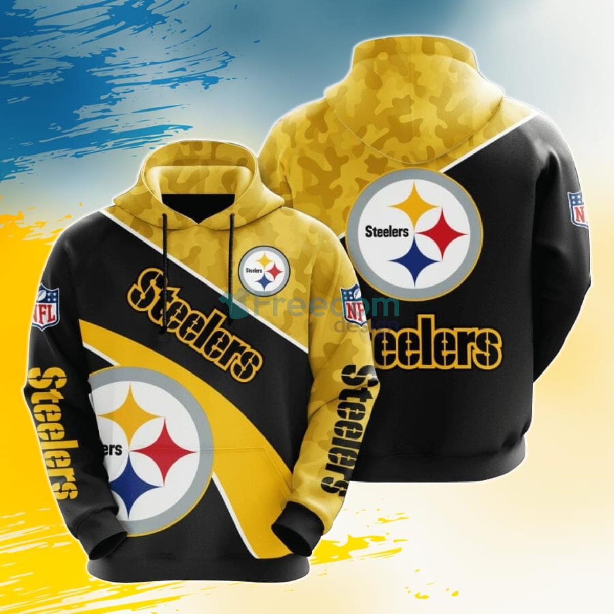 NFL Pittsburgh Steelers Black Gold Camo 3D Pullover Hoodies For Fans Product Photo 1