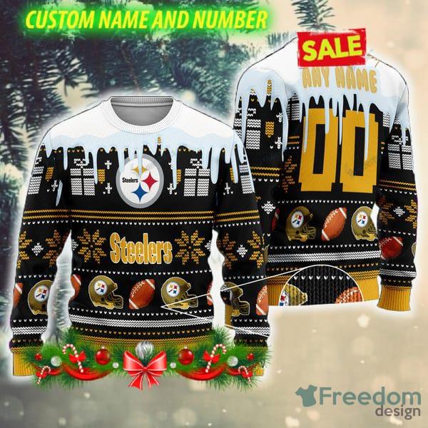 Nfl Pittsburgh Steelers Textile Aop Ugly Christmas Sweater Yellow Custom  Number And Name Gift Fans - Shibtee Clothing