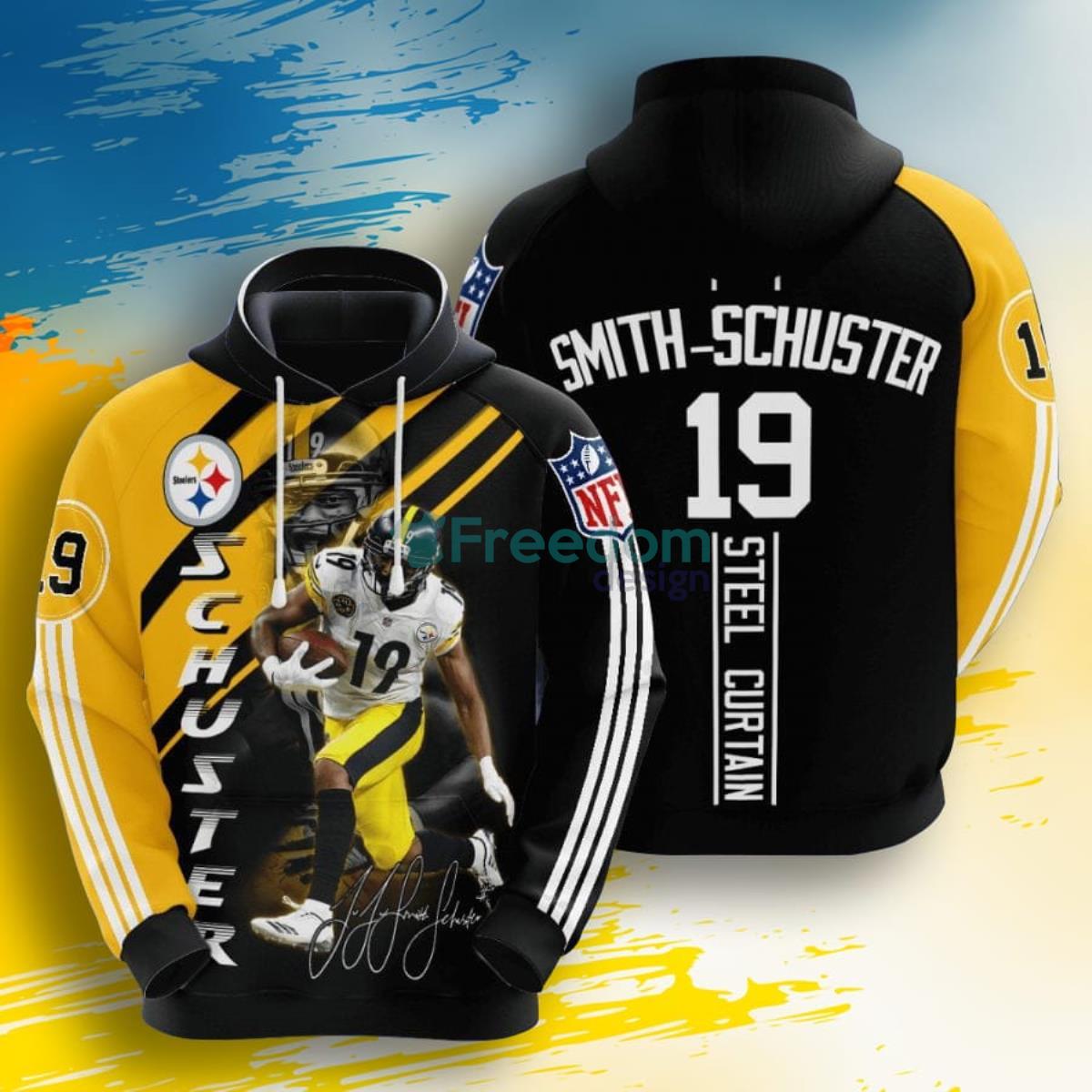 NFL Pittsburgh Steelers JuJu Smith-Schuster Black Gold Stripes 3D Pullover Hoodie For Fans Product Photo 1