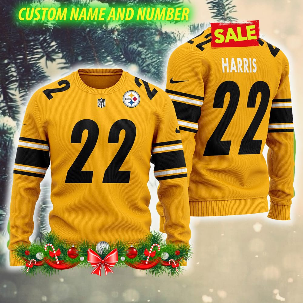 NFL Pittsburgh Steelers Najee Harri Wool Pullover Knitted Ugly Christmas  Sweater Yellow Custom Number And Name Gift Fans - Freedomdesign