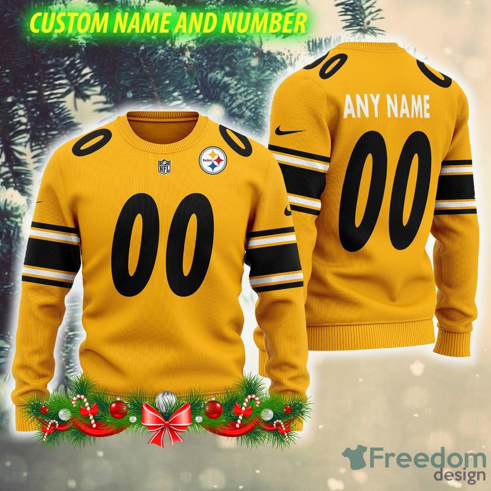 NFL Pittsburgh Steelers T. J. Watt Wool Comfy AOP Ugly Christmas Sweater  Yellow Custom Number And Name Gift Fans - Freedomdesign