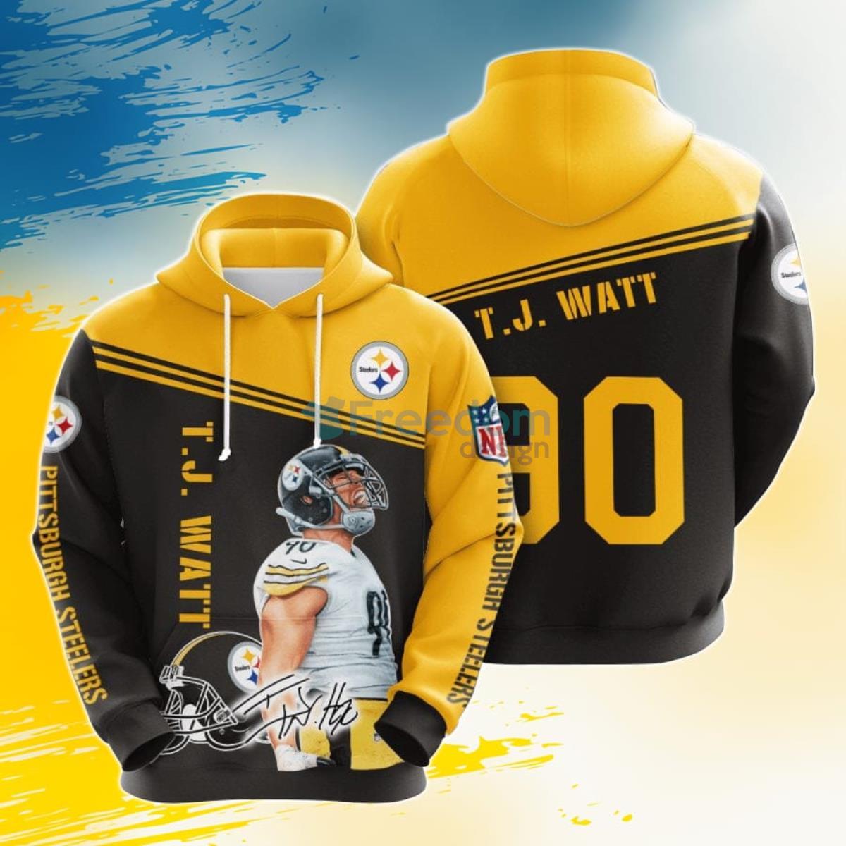 NFL Pittsburgh Steelers T. J. Watt Black Gold 3D Pullover Hoodie For Fans Product Photo 1